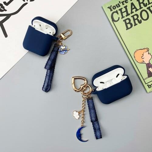 Blue Moon Funda For AirPods 1 2 Case Earphone Case For AirPod Pro 3 Headphone Cover Planet Keychain Headset Charging Box Case