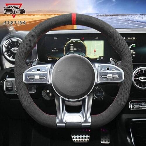 DIY Black Suede Leather Car Steering Wheel Cover For Mercedes-Benz AMG C43 C63 e53 E63 S63 GLE G63 GT S43 E43 2018 2019 2020