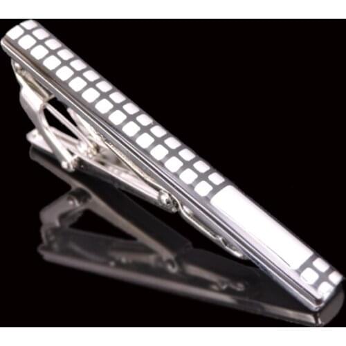 Black tie clip luxury mens shirt fashion White Plaid tie clip French Wedding Shirt Tie Clip