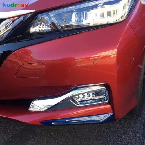 For Nissan Leaf 2017 2018 2019 Chrome Front Bumper Reflector Fog Light Lamp Cover Trim Molding Garnish Frame Foglights Styling