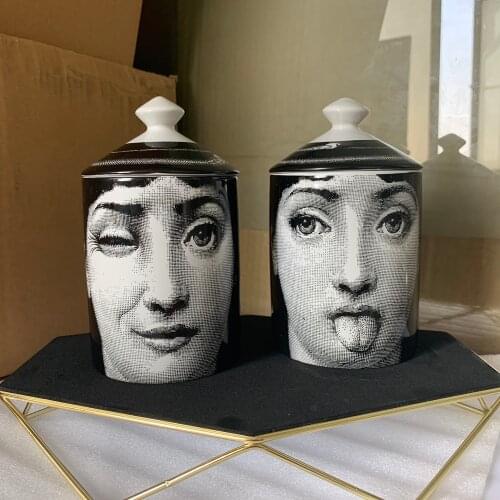 Double Side Lady Face Candle Holder Candelabra Home Decoration Ceramic Jar Cup Arranging Flower Pots Decor Tongue out / Wink