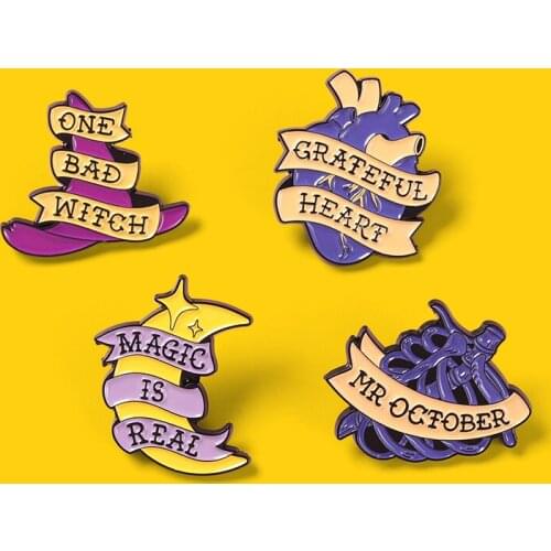 Halloween Witch Enamel Pins Magic is Real Moon Heart Skeleton Punk Custom Brooches Decoration Backpack Badge Gift for Friends