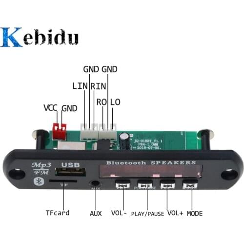 Kebidu Wireless Bluetooth 4.1 Audio Decoder Board Module MP3 Player LED MP3 decoder board AUX 5-12V USB TF FM Radio for Car Kit