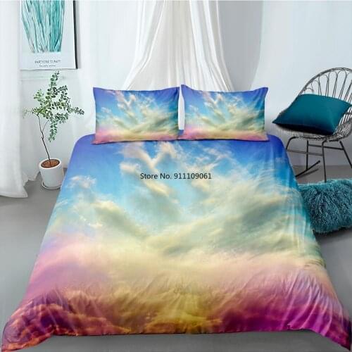 Blue Sky White Cloud Rainbow Bedding Set 3D Print Effect Polyester Quilt Cover 2/3pcs Duvet Cover with Pillowcase for Bedroom