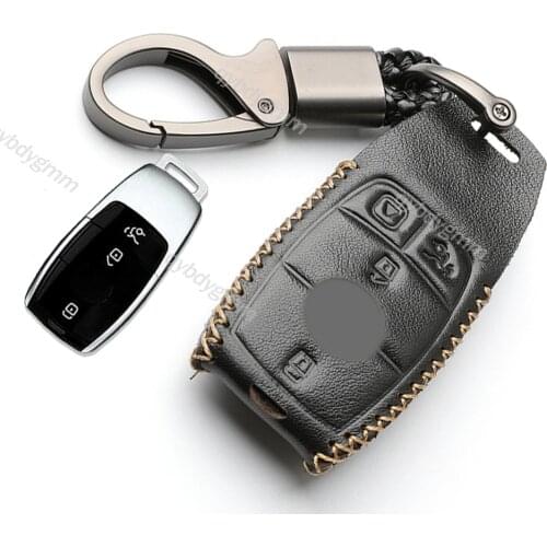 For Mercedes Benz E S Class 3 2016-2017 Leather Remote Start Car Key Case Cover Shell Protector Holder Auto Accessories Keychain