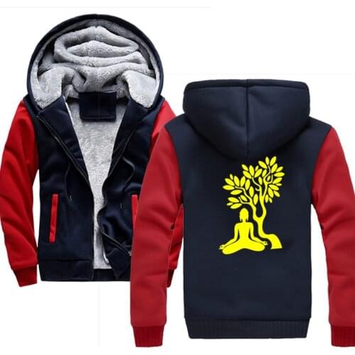 Hot Men Brand Winter Fleece Thicken Sweatshirt Jackets Coat Mens Sweatshirt Lying Ground Sit In Meditation In Trees Hot Hoody