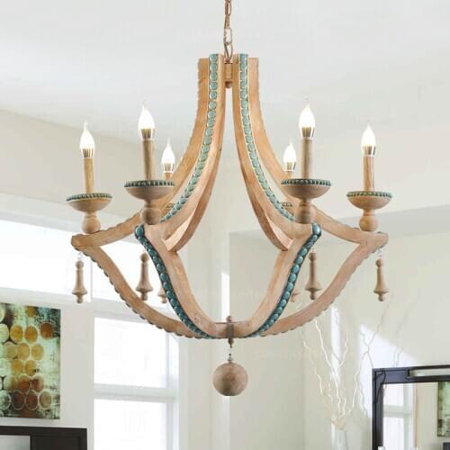 Solid wood chandeliers nordic turquoise lighting loft decor living room foyer chandeliers lobby bohemian european light fixtures