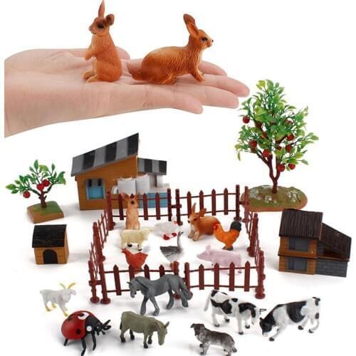 Simulation Farm World Animals Model Girls Boys Toys Tree House Goat Goose Dog Duck Ornaments Kids Toy Learning Education Gift