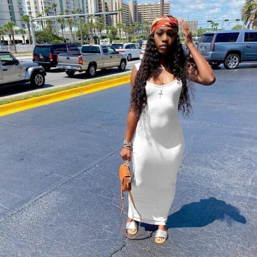 Fashion Solid Color Sling Halter Sleeveless High Waist Loose Dress Fashion Slim Fit