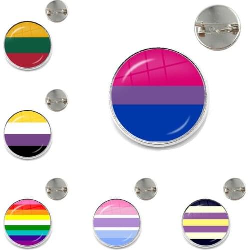 Fashion Rainbow LGBT Brooches Bi Pride Jewelry Hypoallwergenic Gay Pride Glass Cabochon Dome Collar Pins For Women Men Gift