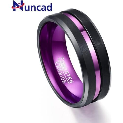 Purple Inner Ring Scrub Exquisite Groove Men Rings Tungsten Carbide Anillos para hombres Male Fashion Jewelry