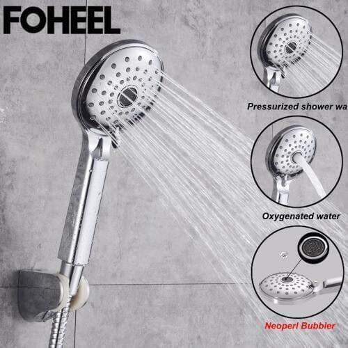 FOHEEL shower head hand shower adjustable high pressure shower head water saving one button to stop water shower heads