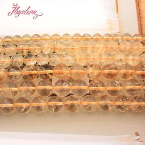6/8/10mm Natural Citrine AA Grade Genuine Round Smooth Loose Stone Beads For DIY Necklace Bracelats Jewelry Making Strand 15"