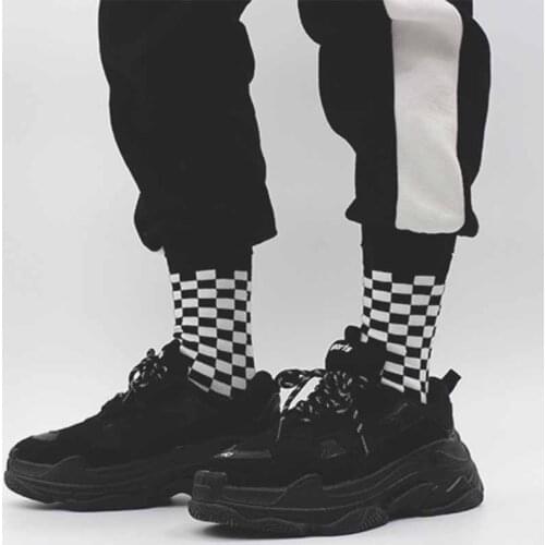 Korea Funky Harajuku Trend Women Checkerboard Socks Geometric Checkered Socks Men Hip Hop Cotton Unisex Streetwear Novelty Socks