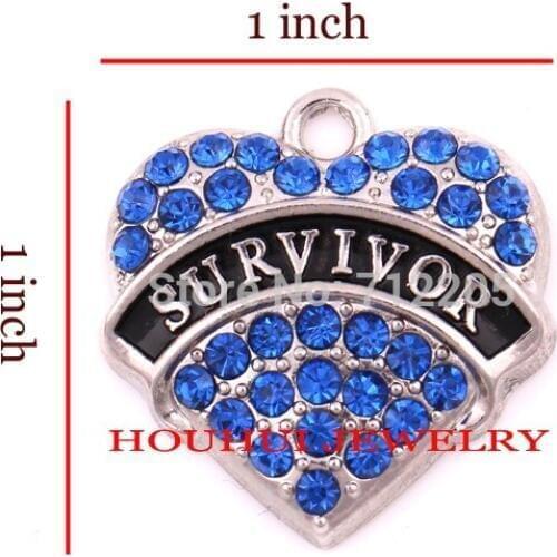 New Arrial Sell well 30pcs rhodium plated zinc studded with sparkling blue crystals SURVIVOR Heart Pendant(P500143-3)