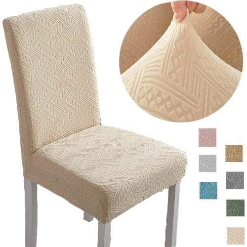 Solid Geometry Dining Chair Cover Stretch Living Room Chairs Kitchen Chair Back Jacquard Covers Thick Protector Home Decorat