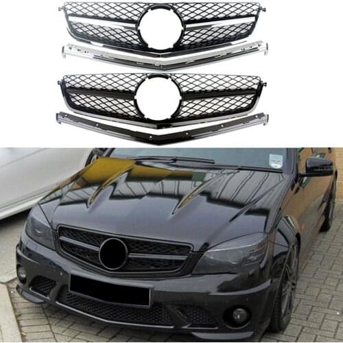 Car Front Gill Upper Bumper Grille Hood Fit For Mercedes Benz C-Class C63 W204 2008 2009 2010 2011 AMG Black Silver