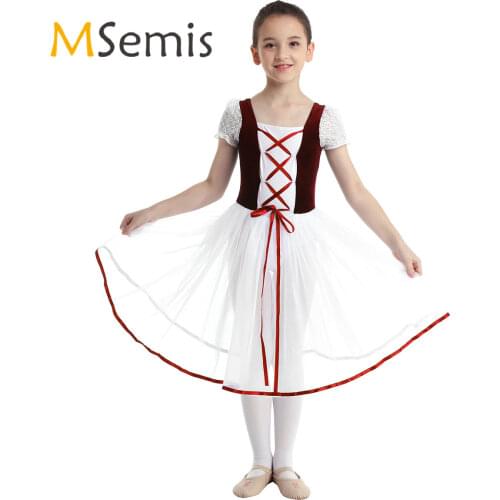 Professional Ballet Costumes Teen Girls Bubble Sleeve Velvet Top Ballerina Dancewear Ballet Dance Gymnastics Leotard Tutu Dress