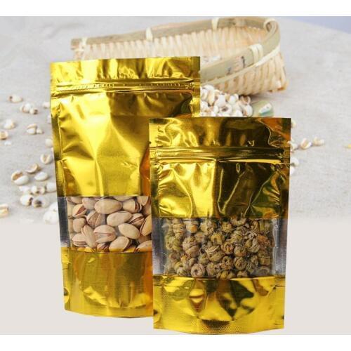 400Pcs/Lot 16*24cm Snack Clear Gold Doypack Storage Heat Seal Aluminum Foil Pack Bag 6.29"x9.44" Mylar Valve Pouch With Window