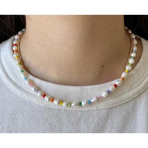 Rainbow Faux Pearl Beaded Choker Necklace ∙ Seed Bead Jewelry ∙ Gifts ∙ Boho Style "Fantasia" ∙ Y2K ∙ COLLAR ∙ Pearl on the Neck