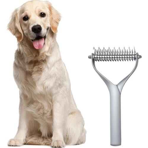 Pet Comb Dog Cat Metal Double Row Teeth Brush Hair Remover Grooming Fur Rake