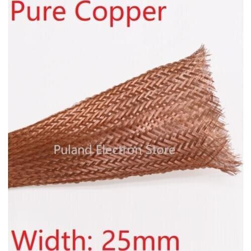 Width 25mm Copper Braided Cable Sleeve Anti Interference Wire Wrap Signal Shield Protector Audio Power Line Screen Metal Sheath