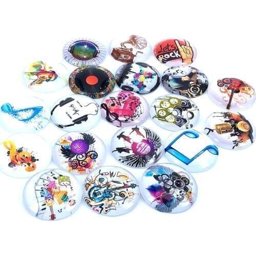 20pcs/lot 18mm 20mm 25mm Round Music Instrument Pattern Glass Cabochon for DIY Jewelry Making Findings & Components T003