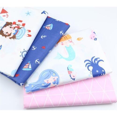 Syunss Beautiful Girl Mermaid Print Cotton Fabric for Diy Patchwork Quilting Baby Cribs The Cloth Cushions Blanket Sewing Tissus