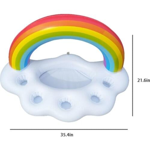 T5EC 35inch Swimming Pool Floating Holder Inflatable Pool Float Table Outdoor Water Play Supplies Rainbow Pool Drink Holder