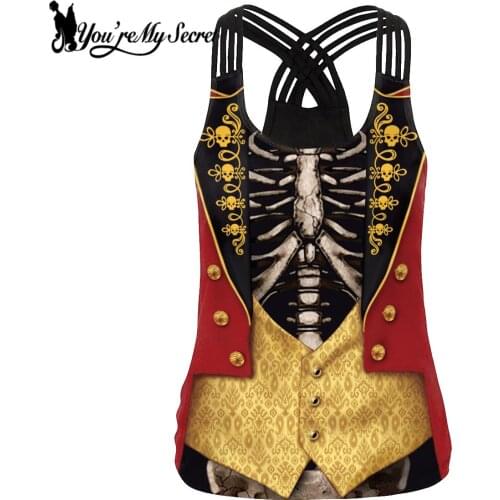 [You're My Secret]Women Halloween Skull Skeleton Print Cosplay Tops Sleeveless Tank Tops Summer Ladies Fitness Casual Sexy Vest
