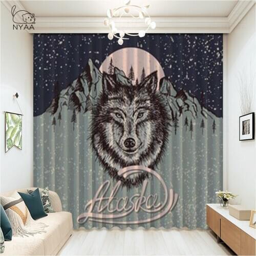 Wolf Bedroom Curtain Animal Wolves Window Curtain 3D Printed Forest Night Moonlight Curtains For Living Room Micro Shading