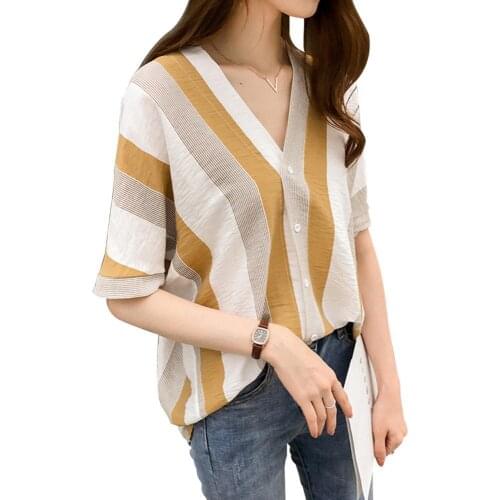Women New Striped Loose Blouse Fashion Lady V Neck Up Shirts Female Elegant Tops Blouses Long Sleeve Shirt футболка женский 2021