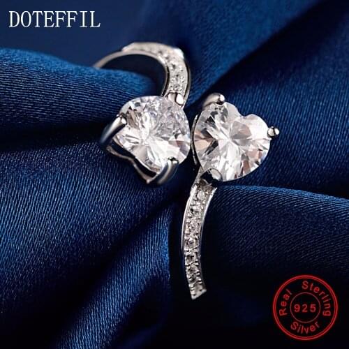 Woman 100% Sterling Silver Heart Rings Fashion Charm AAA Zircon Heart Rings Woman Jewelry