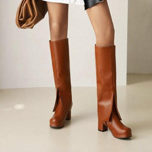 Female Fashion Knight Boots Simple Personality Knee High Boots Autumn Winter Plush Lining Long Boots Lady Large Size Women Shoes