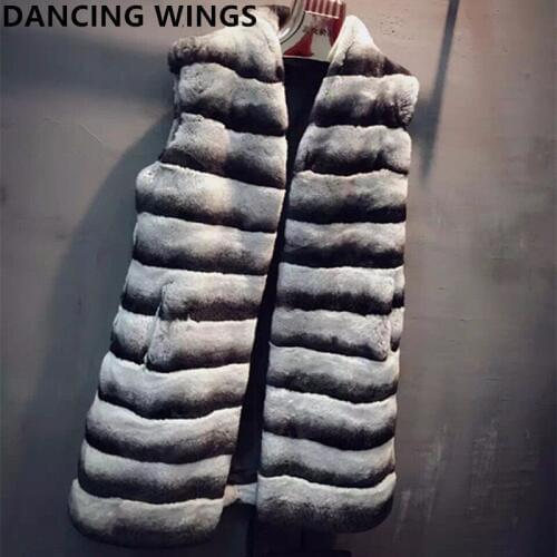 Chinchilla rex rabbit fur vest winter women fashion real rex rabbit fur long gilet sleeveless blazer