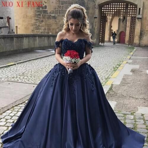 NUOXIFANG Robe de bal longue Navy Blue Prom dress Long 2020 Custom made Plus size Satin Prom dresses Evening Party Gowns