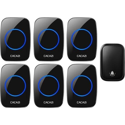 CACAZI Home Wireless Self-powered Doorbell No Battery Call Ring Bell US EU UK Plug 1 Transmitter 6 Receiver 60 Chimes 0-110 dB