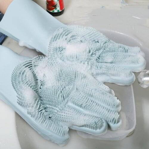 1 Pair Magic Silicone Dishwashing Scrubber Dish Washing Sponge Rubber Scrub Gloves Kitchen Cleaning 100% Food Grade Silicone