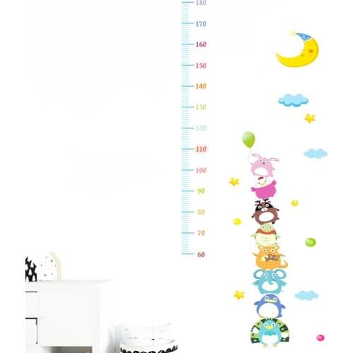 170cm/67in Cartoon Animals moon Height Measure Wall Sticker For Kids Rooms Growth Chart Nursery Room Decor Wall Art