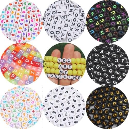 200pcs Mixed English Letter Beads Heart Cube Alphabet Beads Jewelry Findings Acrylic Beads for Jewelry Making DIY Charm Bracelet
