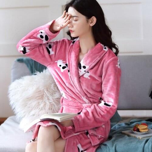 2020 Girls Thicken Warm Flannel Robes Winter Long Sleeve Bathrobe Sexy V-Neck Women Nightgown Lounge Sleepwear Bath Robe Autumn