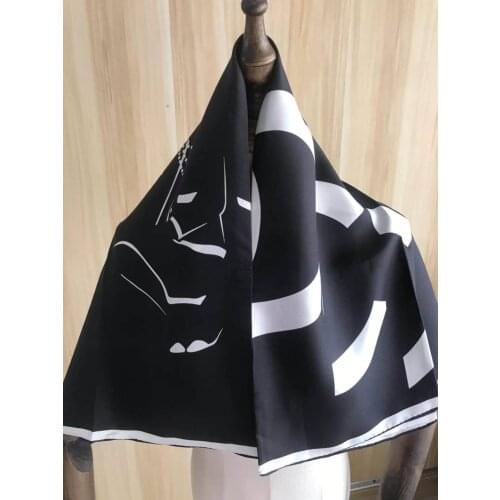 2021 new arrival fashion elegant brand black 100% silk scarf 90*90 cm square shawl twill wrap for women lady girl