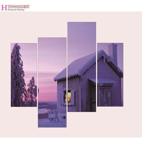 4pcs 5D diy round Diamond Painting full square Winter snow scene Diamond Embroidery Cross Stitch Diamond Mosaic decoration gift