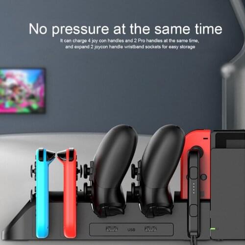 Charging Station with LED Indicator Charging Dock with 2 USB 2.0 Plugs and 2 USB 2.0 Ports for Switch Pro Controllers Joy Cons