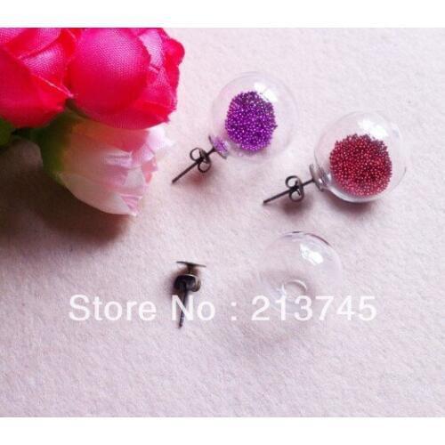 Free Shipping 50pcs/lots Fairy Tinny Round Glass Cover Vial Come with Earring Setting Pad Findings DIY Jewelry by yourself