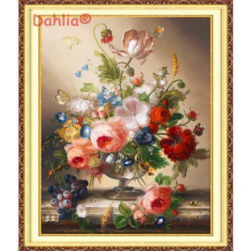 Wine Glass Rose Flowers Delicate Arts Needlework Embroidery DIY Cross Stitch Kits Crafts 14CT Unprinted Home Decor Handmade