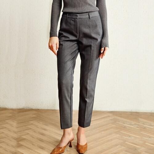 Mid Waist Ankle Pants For Women Casual Style Polyester Viscose Blended Zipper Solid Slim Pants Simple Design New Fashion