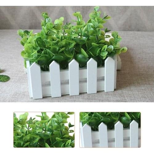 Wood Fence Artificial Plastic Eucalyptus Green Plant Home Cafe Bonsai Decor