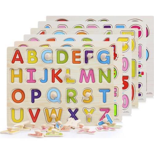 Childrens Toys Wooden Jigsaw Puzzle/Scratchboard Set Educational Jigsaw Puzzle Educational Toys English Letters/Numbers/SHAPES