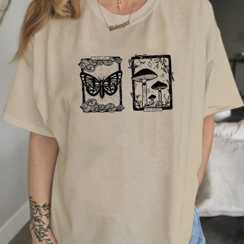 Khaki T Shirt The Air The Earth Tarot Card Women Men Unisex Harajuku Vintage Oversized Tee Grunge Egirl Edgy Tops Clothes